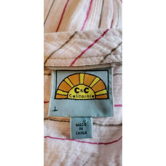 C and C California White Women's Pink Green Three Quarter Sleeve Top Large - Picture 3 of 3